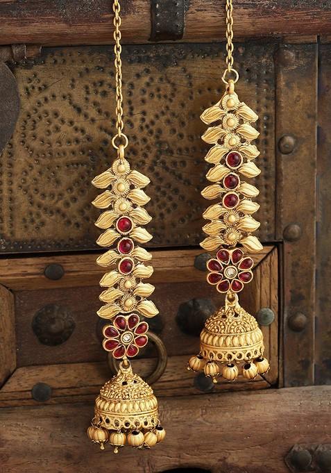 Gold Plated Leaf Shaped Jhumkas Earrings