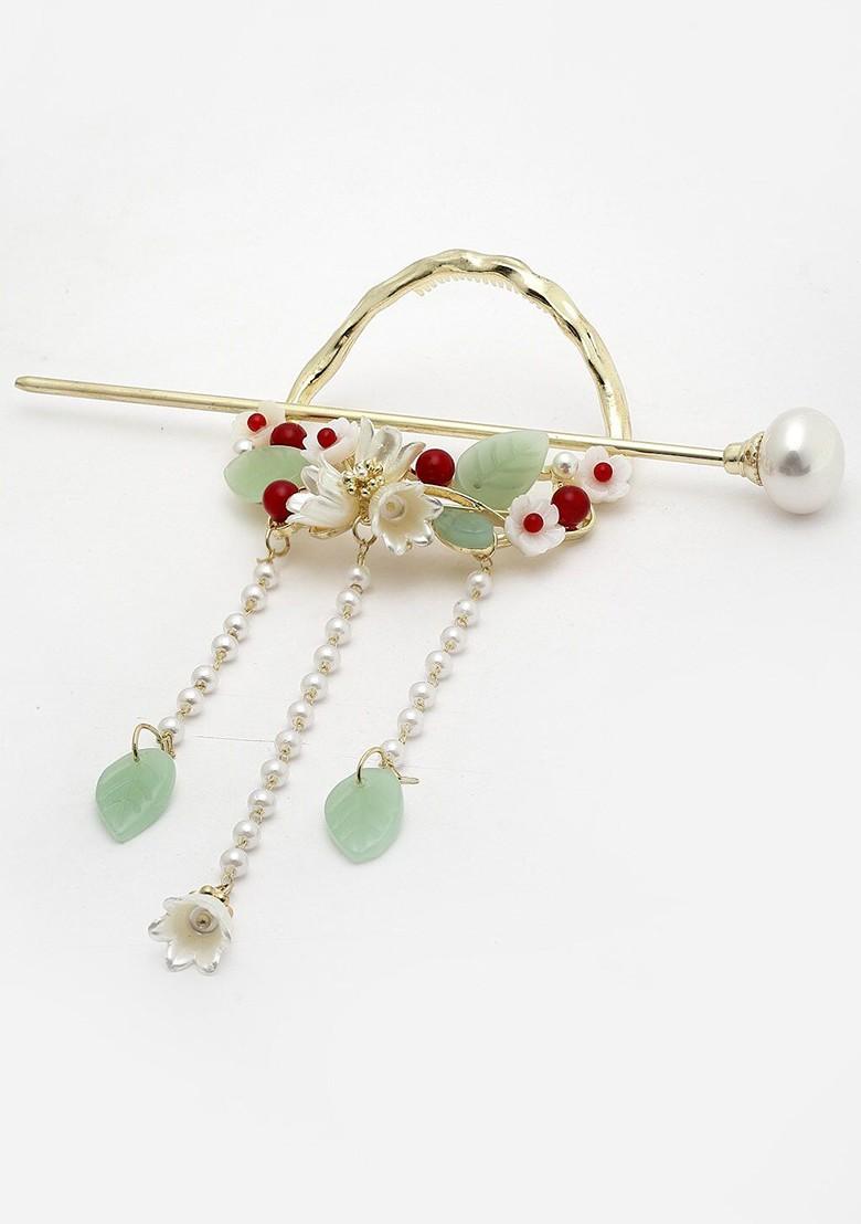 Gold Plated AD Studded  Drop Juda Pin - Indya