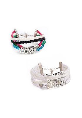 Set Of 2 Silver Toned And White Brass Silver Plated Multistrand Bracelet