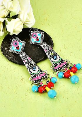 Silver Toned Contemporary Drop Earrings