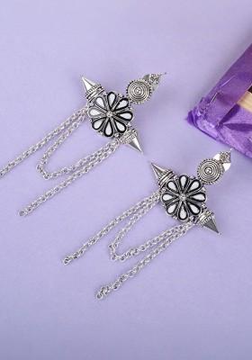 Silver Toned Contemporary Drop Earrings
