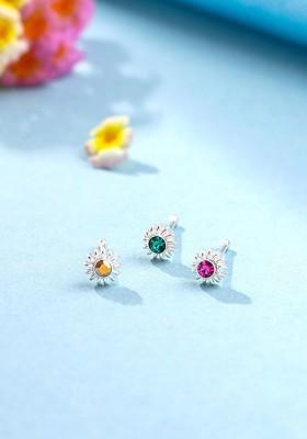 Set Of 3 Silver Plated 925 Sterling Silver Stone Studded Nosepins