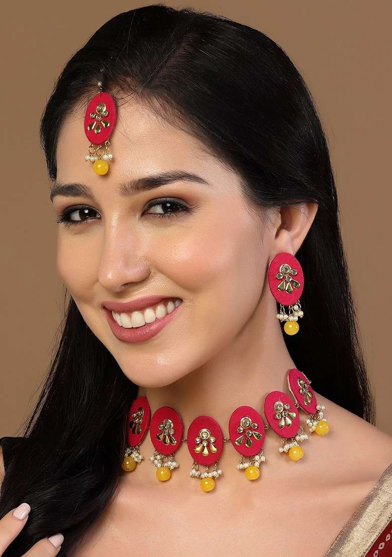 Gold Plated Stone Studded Jewellery Set - Indya