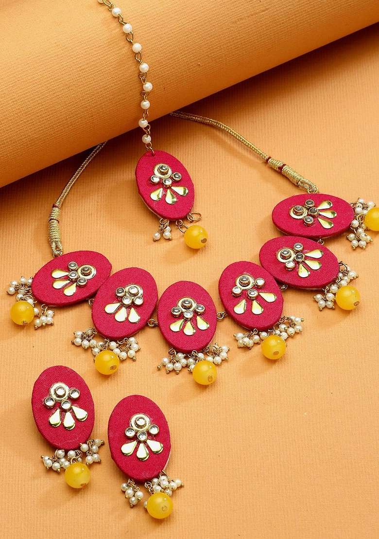 Gold Plated Stone Studded Jewellery Set - Indya