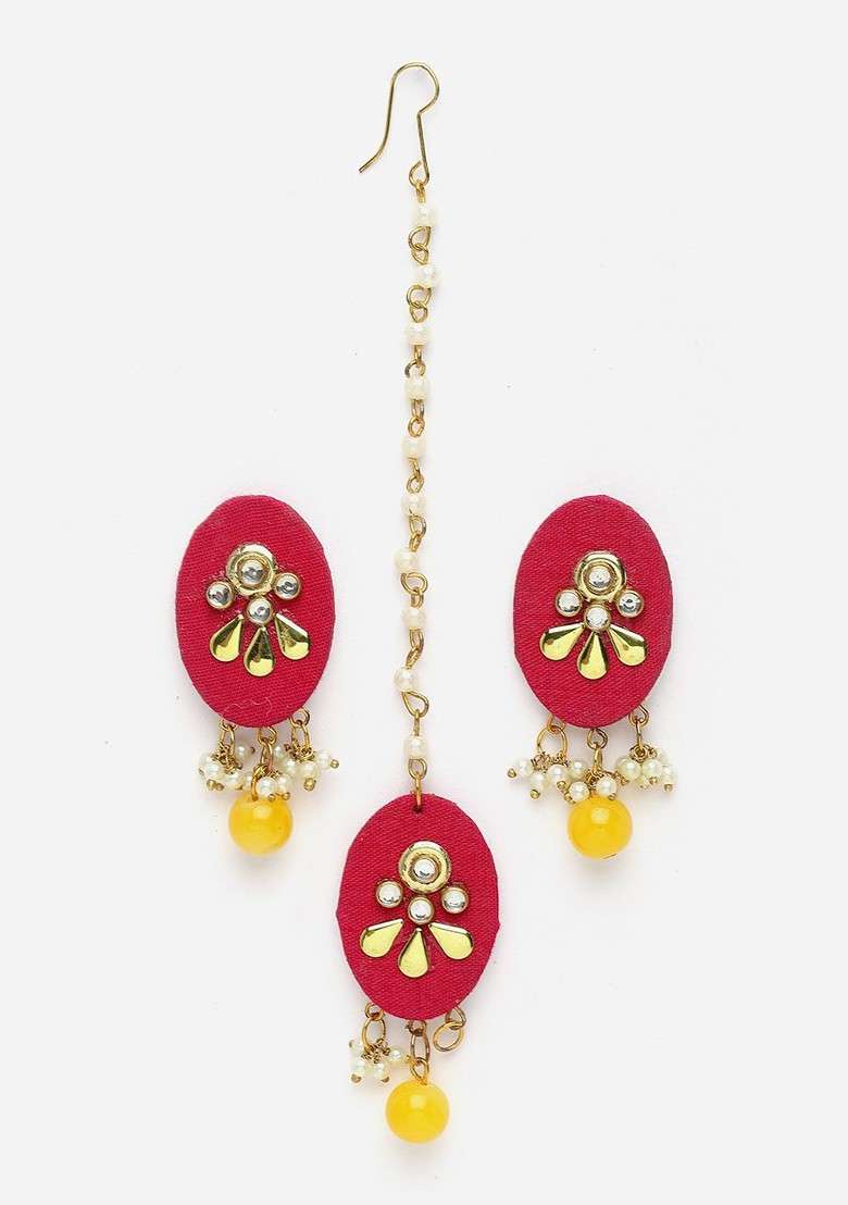 Gold Plated Stone Studded Jewellery Set - Indya