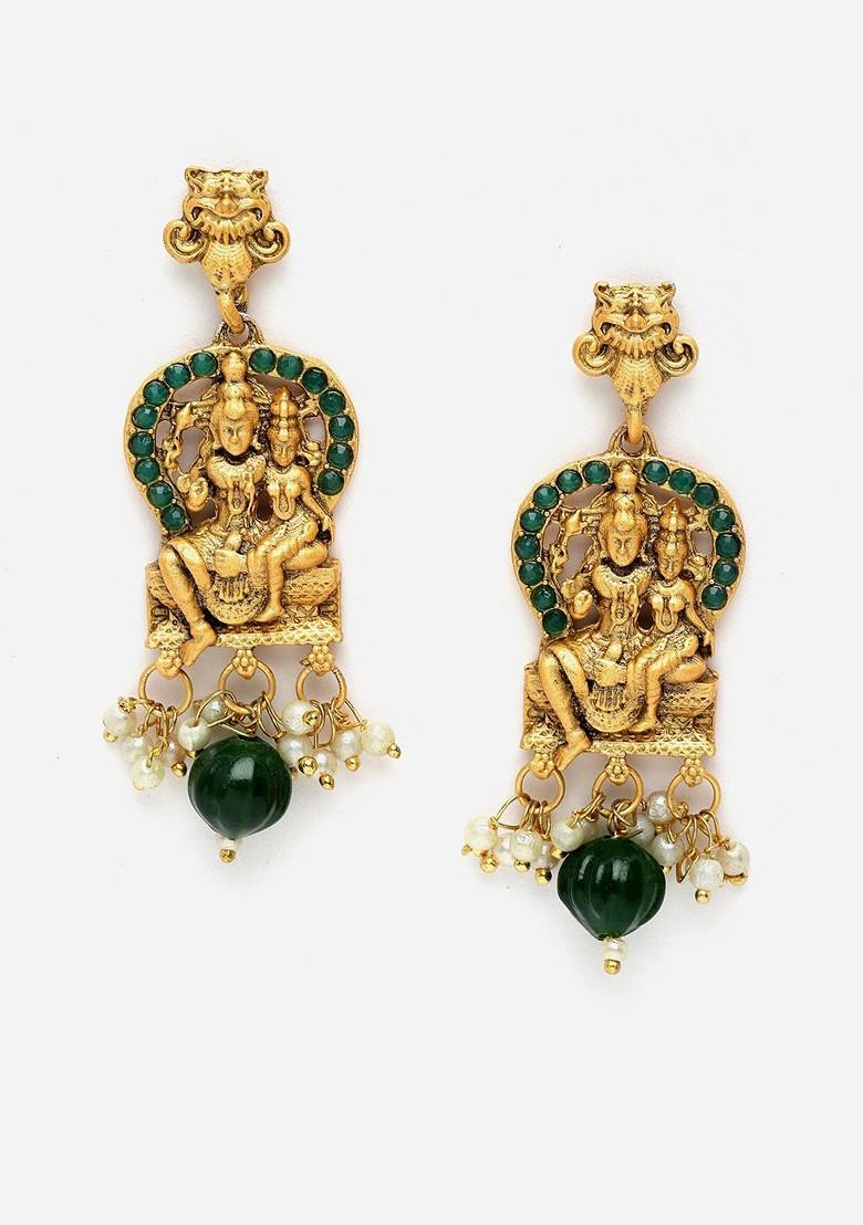 Gold Plated Stone Studded And Beaded Jewellery Set