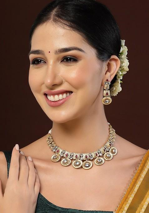 Gold Plated Stone Studded Jewellery Set