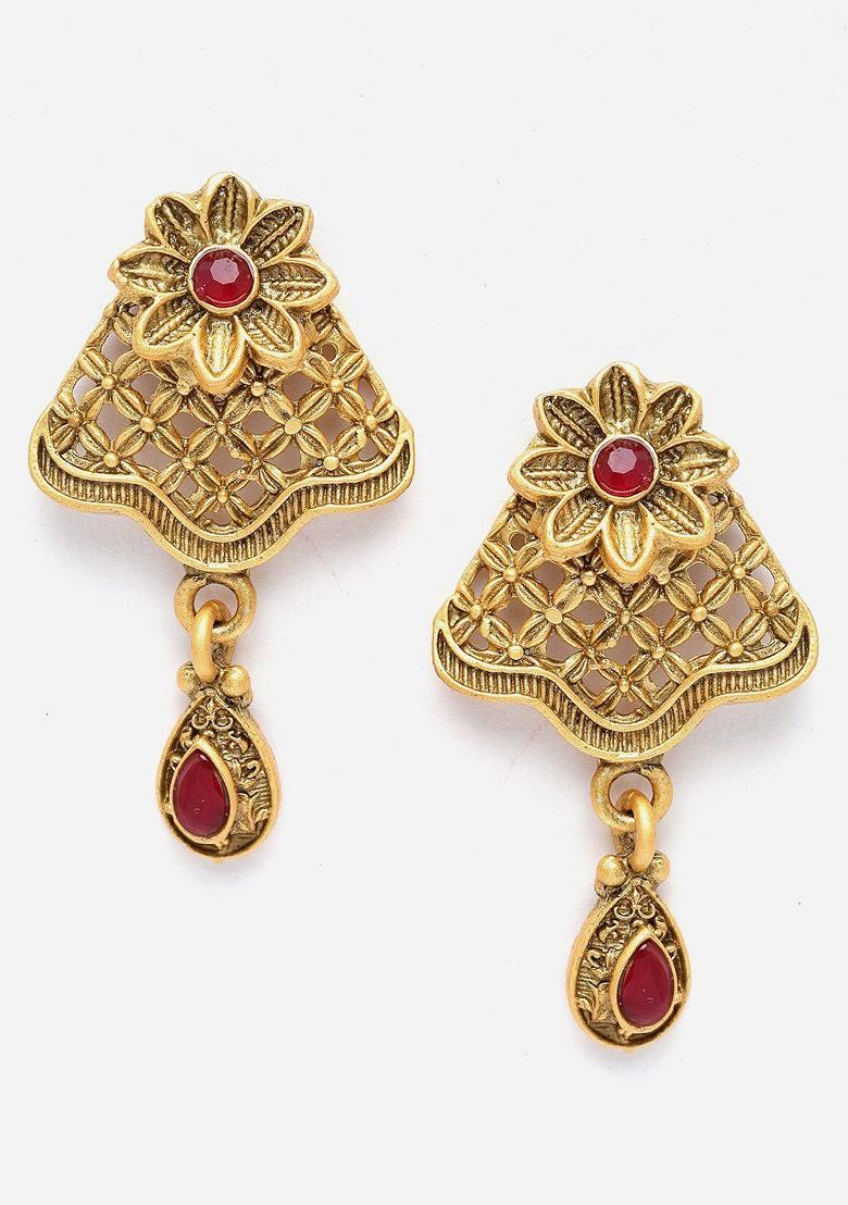 Gold Plated Stone Studded And Beaded Jewellery Set