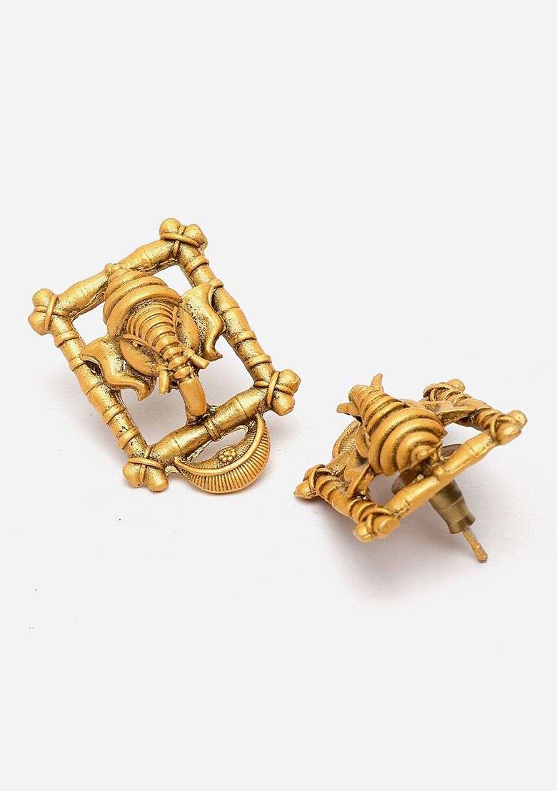 Gold Plated CZ Studded Ganesh Shaped Pendant With Chain - Indya