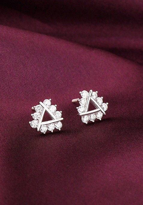 Indya X Giva 925 Sterling Silver Rhodium Plated Zircon Studs Earrings