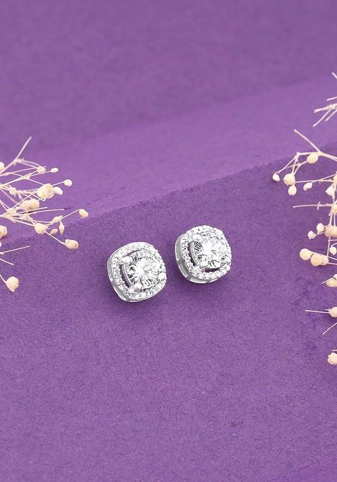 Indya X Giva 925 Sterling Silver Zircon Contemporary Studs Earrings