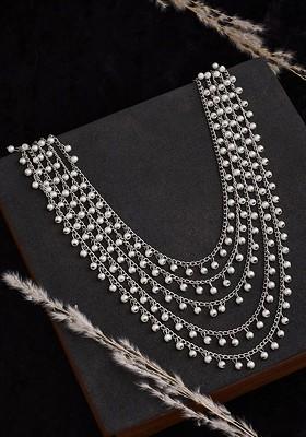 Silver Plated Beaded German Silver Layered Necklace