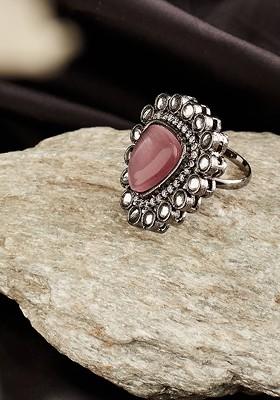 Silver Plated CZ Studded Adjustable Finger Ring