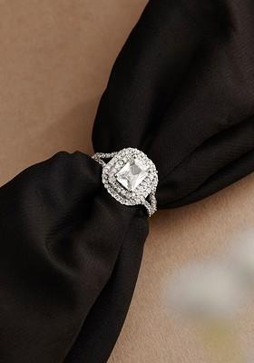Silver Plated CZ Studded Adjustable Finger Ring