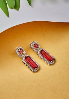 Silver Plated Cubic Zirconia Stone Studded Contemporary Drop Earrings
