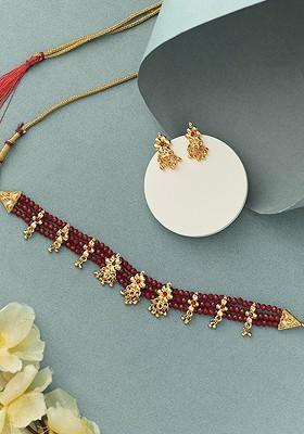 Gold Plated Stone Studded Jewellery Set