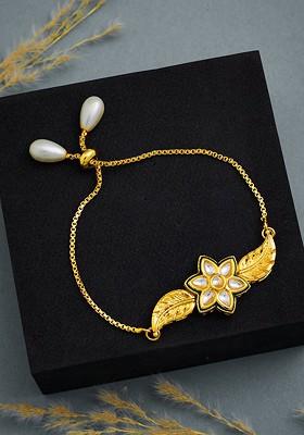 Gold Plated Kundan Studded Brass Charm Bracelet
