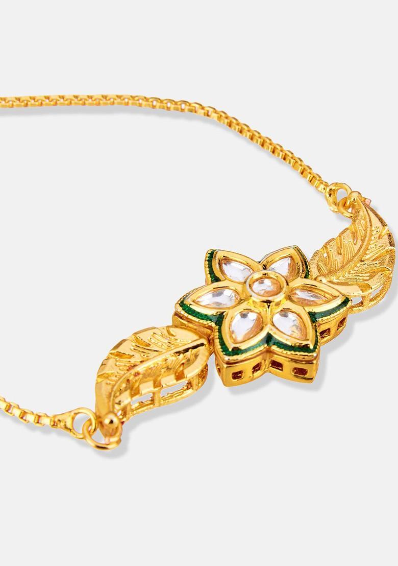 Gold Plated Kundan Studded Brass Charm Bracelet