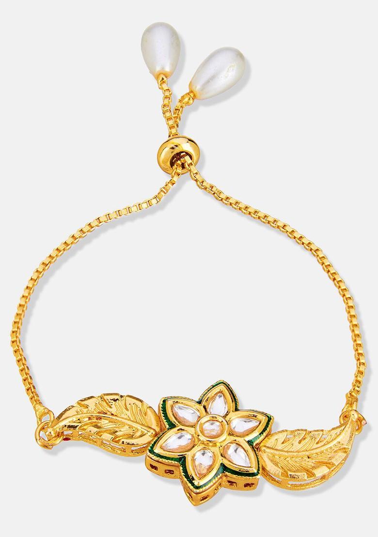 Gold Plated Kundan Studded Brass Charm Bracelet