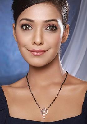 Rose Gold Plated American Diamond Studded And Pearl Embellished Mangalsutra