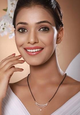 Rose Gold Plated Cubic Zirconia Stone Studded And Beaded Mangalsutra