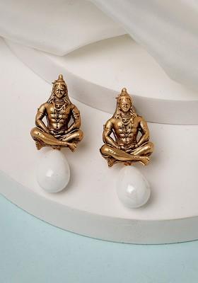 Gold Plated Classic Artificial Stone Stud Lord Shiva Temple Drop Earrings