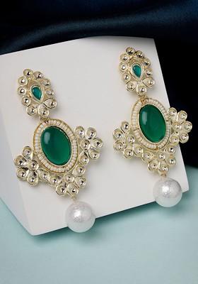Gold Plated Kundan Stone Stud Classic Drop Earrings