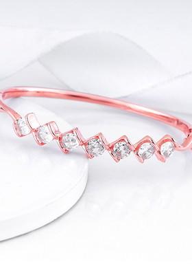 Indya X Giva 925 Sterling Silver Rose Gold Cubic Zirconia Bangle Style Bracelet
