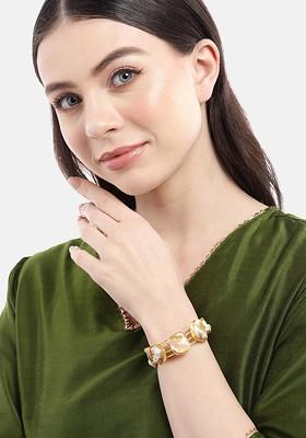 Women Gold-Plated Mother of Pearl Studded Cuff Bracelet