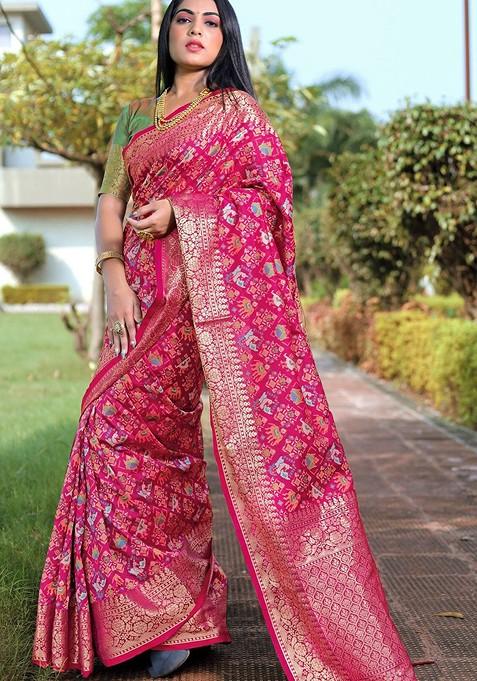 Pink Ethnic Motifs Woven Design Pure Silk Patola Saree