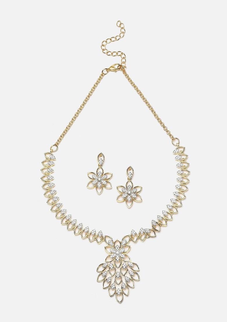 Gold Plated Kundan Stone Studded Jewellery Set - Indya