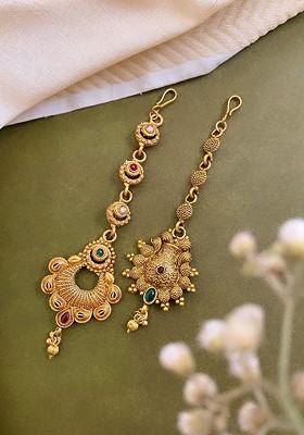 Set of 2 Gold Plated Stone Studded Maang Tikkas
