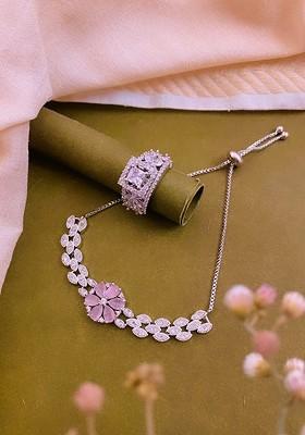 Silver Plated Cubic Zirconia Studded Jewellery Set