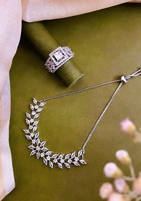 Silver Plated Cubic Zirconia Stone Studded Jewellery Set