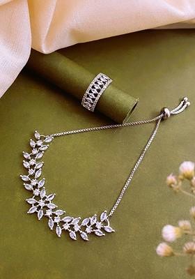 Silver Plated CZ Stone Studded Jewellery Set