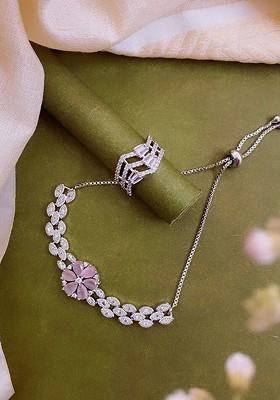 Silver Plated Cubic Zirconia Stone Studded Jewellery Set