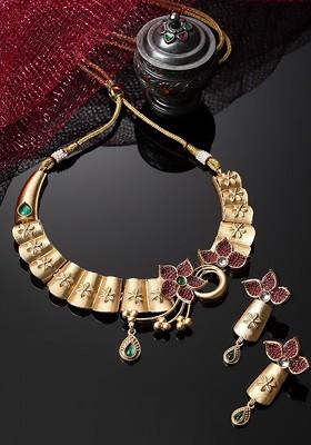 Gold Plated Artificial Stones and Beads Jewellery Set