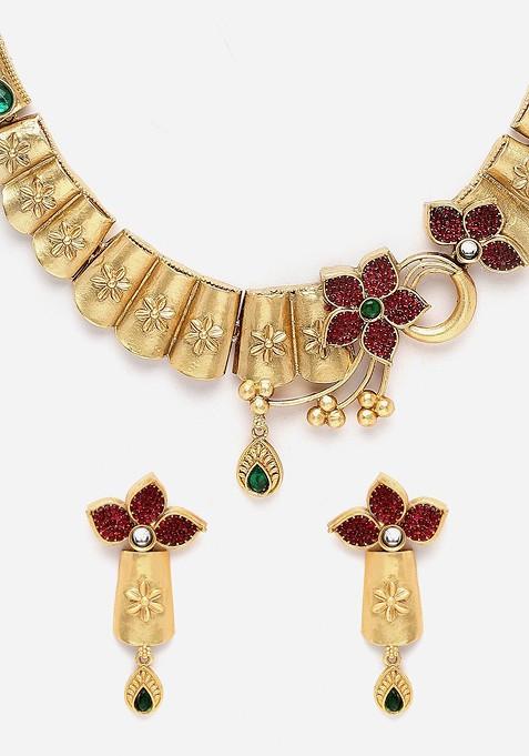 Gold Plated Artificial Stones and Beads Jewellery Set