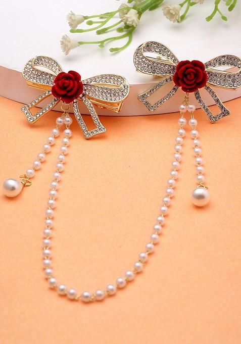 Butterfly Design Embellished Pearls Alligator Hair Clip