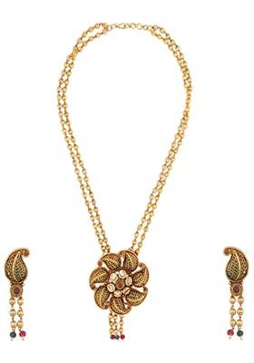 24 CT Gold Plated Stone Studded And Pearl Bead Jewellery Set