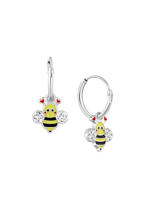 Indya X Giva 925 Sterling Silver Rhodium Plated Cheery Bee Shaped Enamelled Hoop Earrings