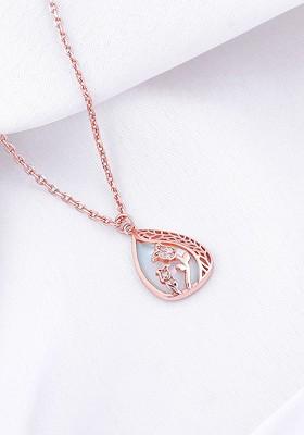 Indya X Giva 925 Sterling Silver Rose Gold Plated Stone Studded Divine Bloom Pendant And Link Chain