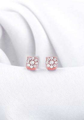 Indya X Giva Rose Gold Plated 925 Sterling Silver Contemporary Cz Stone Studded Studs Earrings