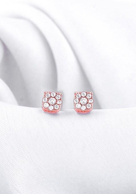 Indya X Giva Rose Gold Plated 925 Sterling Silver Contemporary Cz Stone Studded Studs Earrings