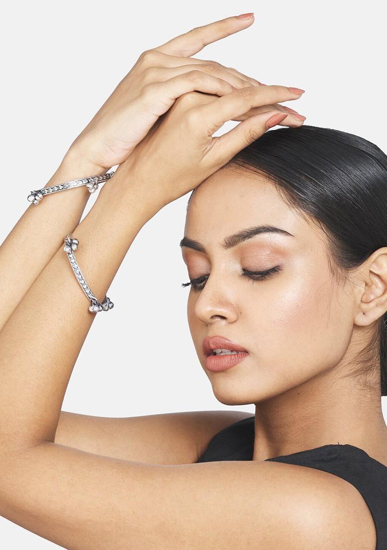 Set of 3 German Silver Plated And Stone Studded Jewellery Set