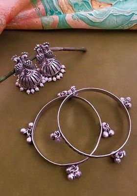 Set of 2 German Silver Plated And Peacock Shaped Jewellery Set