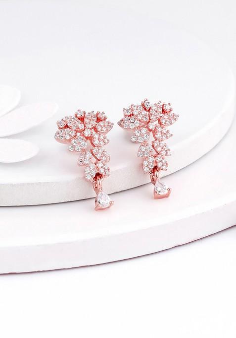 Indya X Giva Rose Gold Plated Sterling Silver Contemporary Zircon Drop Earrings