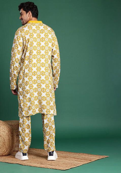 Traditional Floral Printed Kurta for Men
