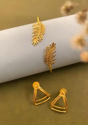 Gold Plated Leaf Triangle Shaped Jewellery Set