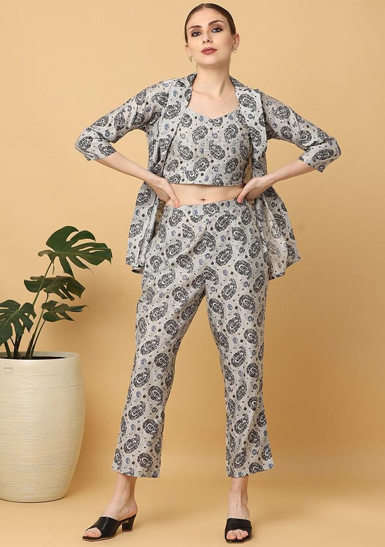 Buy Women Printed Top And Trousers Co-Ords With Jacket 26293970